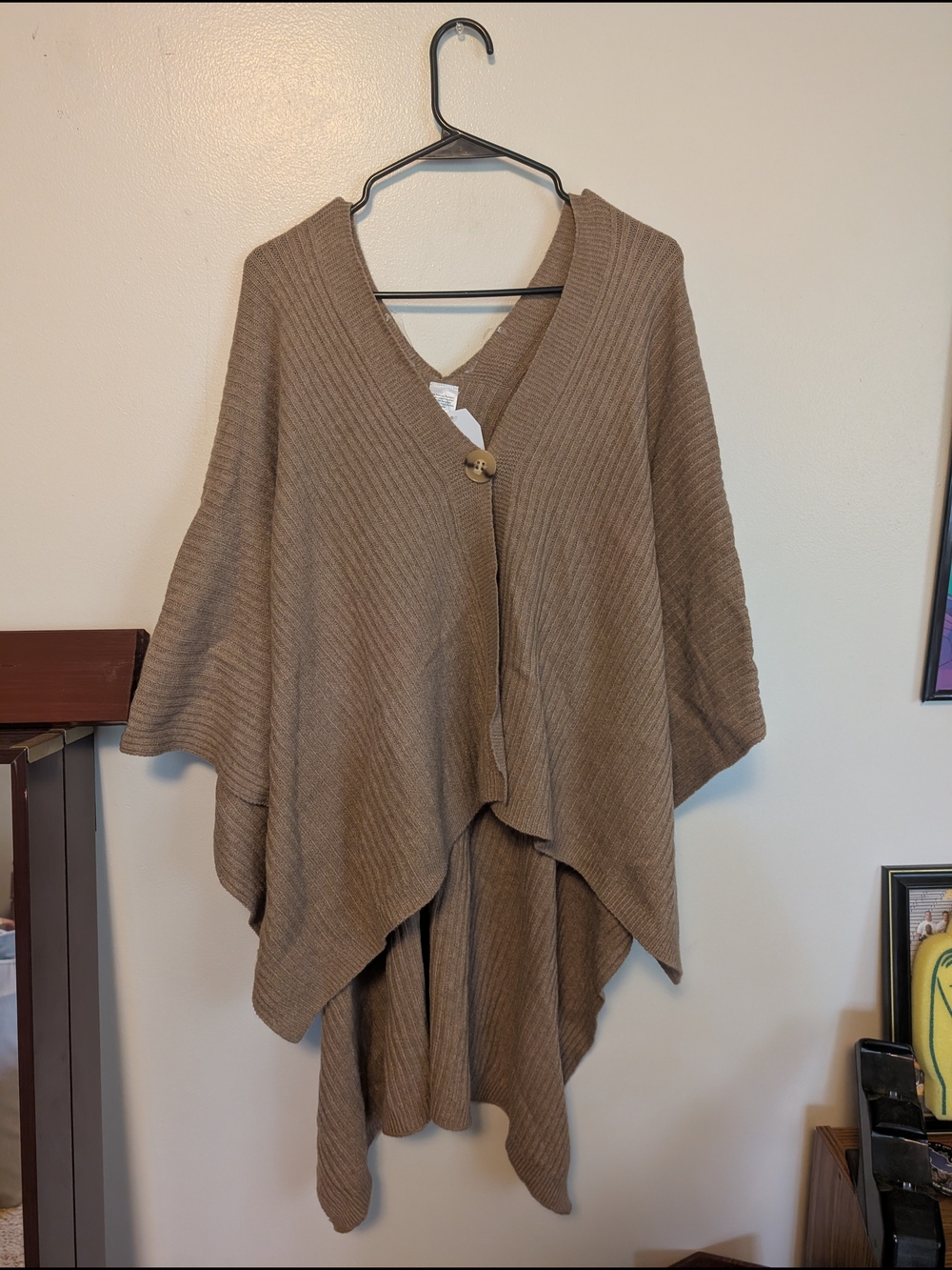 Time and Tru Taupe Ribbed Button-Front Poncho